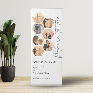Elegant Calligraphy Wedding Custom Hexagon Photo Retractable Banner