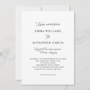Elegant Calligraphy Wedding Details Black & White Invitation
