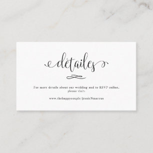 Elegant Calligraphy Wedding Details Business Card
