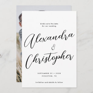 Elegant Calligraphy Wedding Engagement Photo  Save The Date