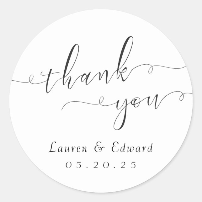 Elegant Calligraphy Wedding Favour Thank You Classic Round Sticker (Front)