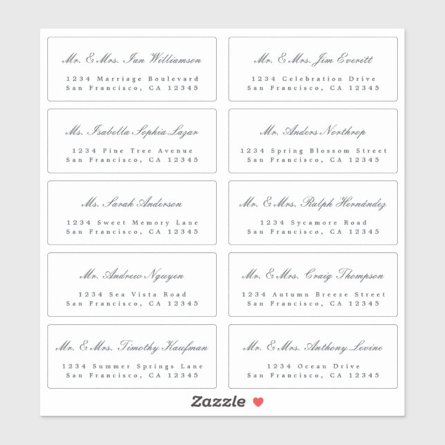Elegant Calligraphy Wedding Guest Address Labels (Sheet)