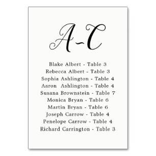 Elegant Calligraphy Wedding Guest by Last Name Table Number