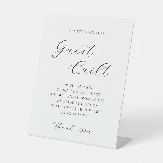 Elegant Calligraphy Wedding Guest Quilt  Pedestal  Pedestal Sign (Front)