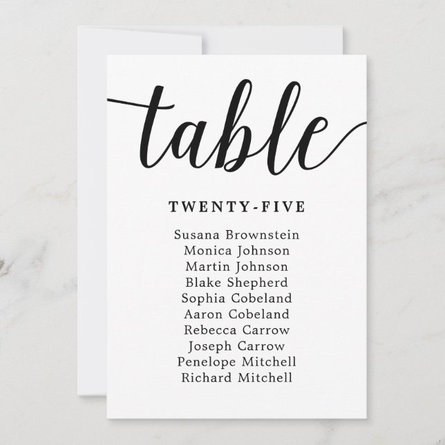 Elegant Calligraphy Wedding Guest Seating Card (Front)