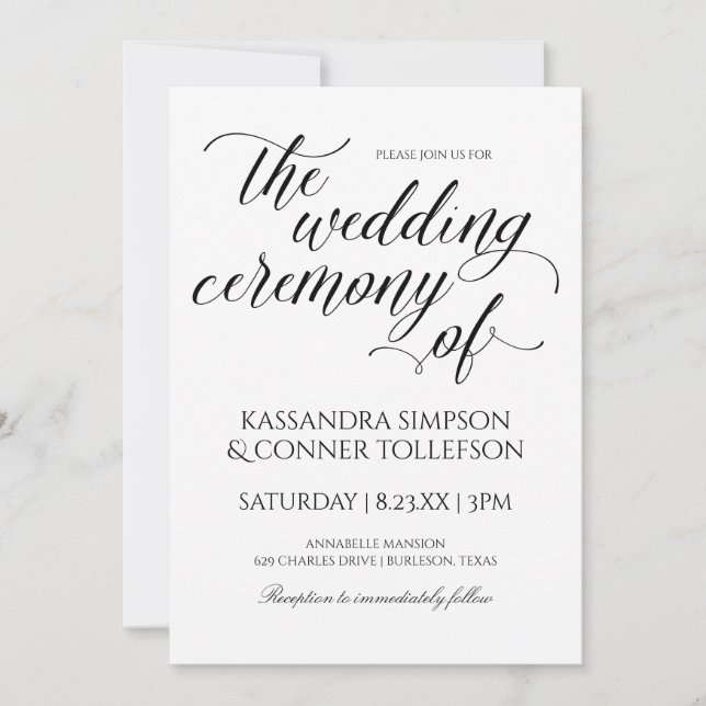 Elegant Calligraphy Wedding Invitations | Black (Front)