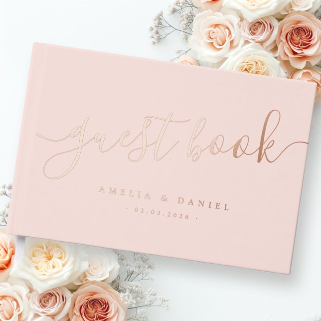 Elegant calligraphy wedding light blush pink guest book (Elegant calligraphy wedding light blush pink foil guest book)