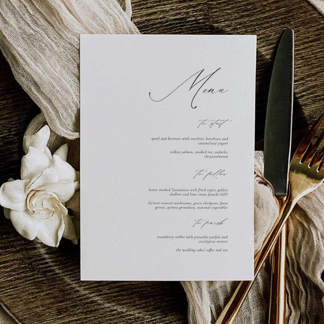 Elegant Calligraphy Wedding Menu Card (elegant modern wedding menu ,  calligraphy minimal wedding menu black and white, 5x7 inches)