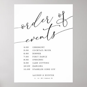 Elegant Calligraphy Wedding Order of Events Sign