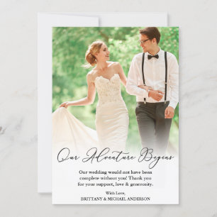 Elegant Calligraphy Wedding Our Adventure Begins Thank You Card