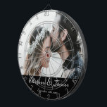 Elegant Calligraphy Wedding Photo Black & White  Dartboard<br><div class="desc">Elegant Calligraphy Wedding Photo Black & White Date and Name Dart Board</div>