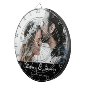 Elegant Calligraphy Wedding Photo Black & White  Dartboard