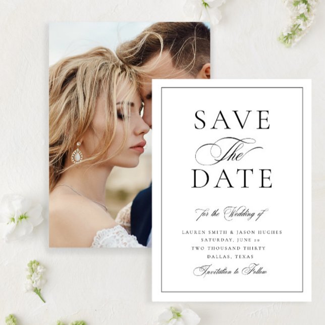 Elegant Calligraphy Wedding Photo Formal Wedding Save The Date (Creator Uploaded)