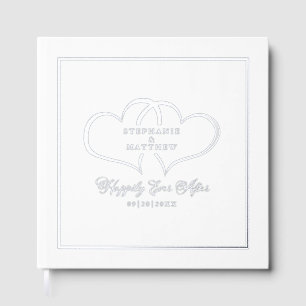Elegant Calligraphy Wedding Photo Hearts Silver Guest Book
