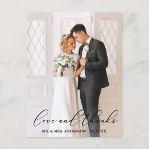 Elegant Calligraphy Wedding Photo Love Thanks Postcard