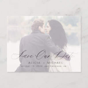 Elegant calligraphy wedding photo save our date announcement postcard