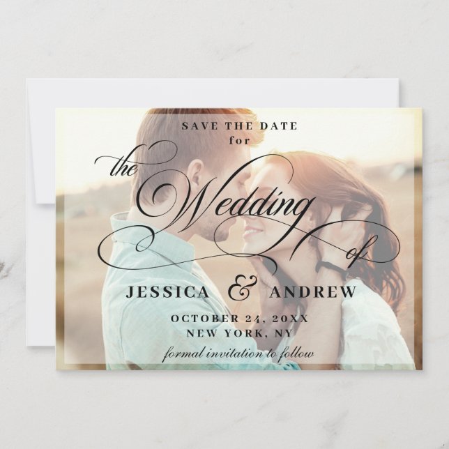 Elegant Calligraphy Wedding PHOTO Save the Date (Front)