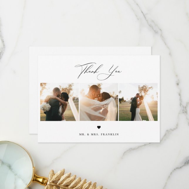 Elegant Calligraphy Wedding Photo Thank You Card (Front/Back In Situ)