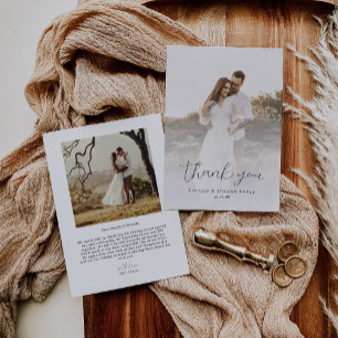 Elegant Calligraphy Wedding Photo  Thank You Card