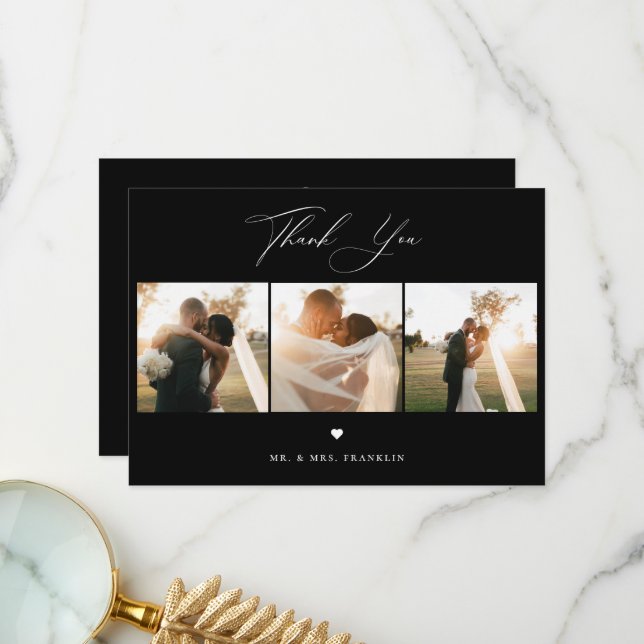 Elegant Calligraphy Wedding Photo Thank You Card (Front/Back In Situ)