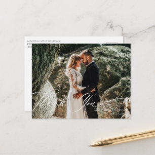 Elegant Calligraphy Wedding Photo Thank You Postcard