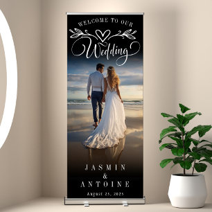 Elegant Calligraphy Wedding Photo Welcome Retract Retractable Banner