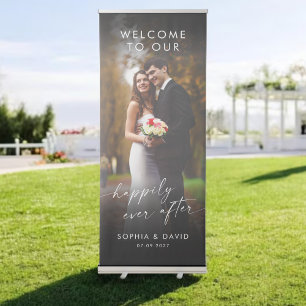 Elegant Calligraphy Wedding Photo Welcome Retracta Retractable Banner