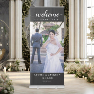 Elegant Calligraphy Wedding Photo Welcome Retractable Banner