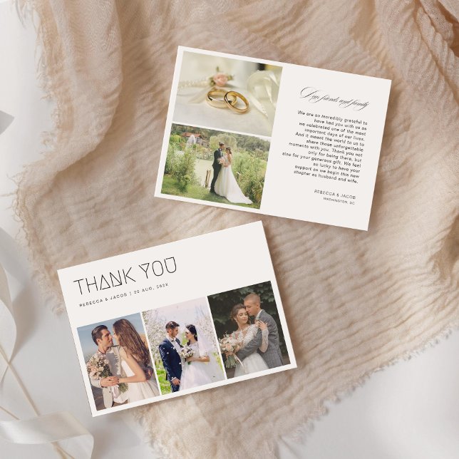 Elegant Calligraphy Wedding Photos Thank You Card (Creator Uploaded)