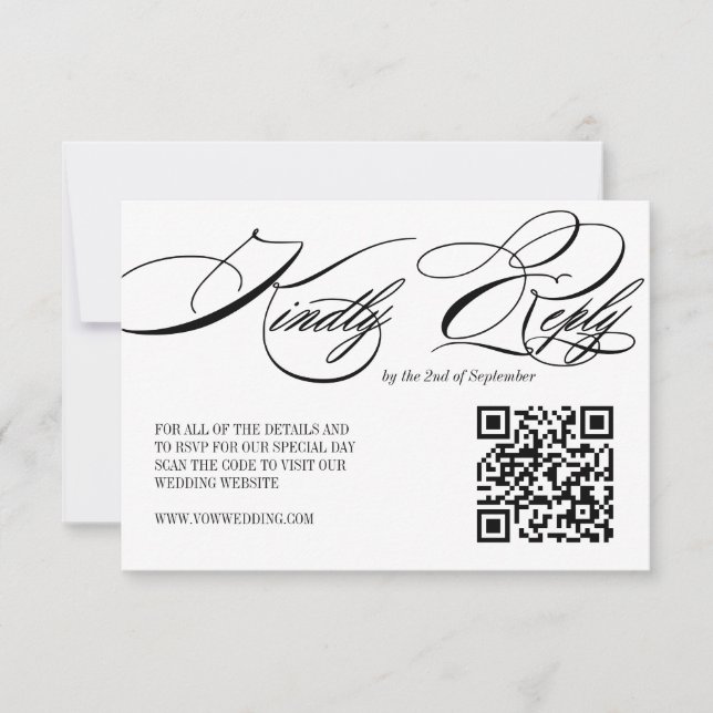 Elegant Calligraphy Wedding QR Code RSVP card (Front)