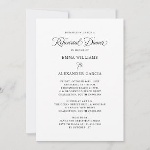 Elegant Calligraphy Wedding Rehearsal Dinner Black Invitation