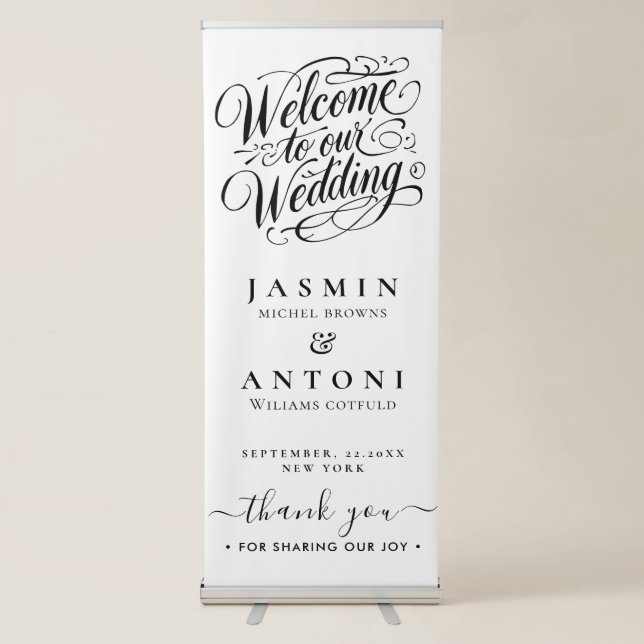 Elegant Calligraphy Wedding Retractable Banner (Front)