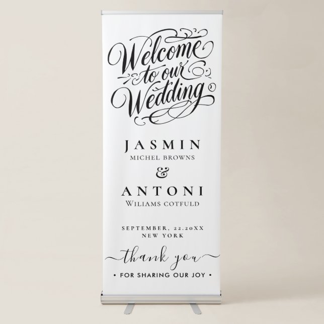 Elegant Calligraphy Wedding Retractable Banner (Front)