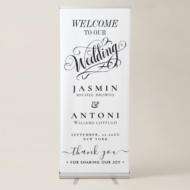 Elegant Calligraphy Wedding Retractable Banner (Front)