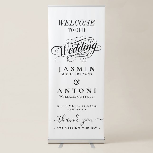 Elegant Calligraphy Wedding Retractable Banner (Front)