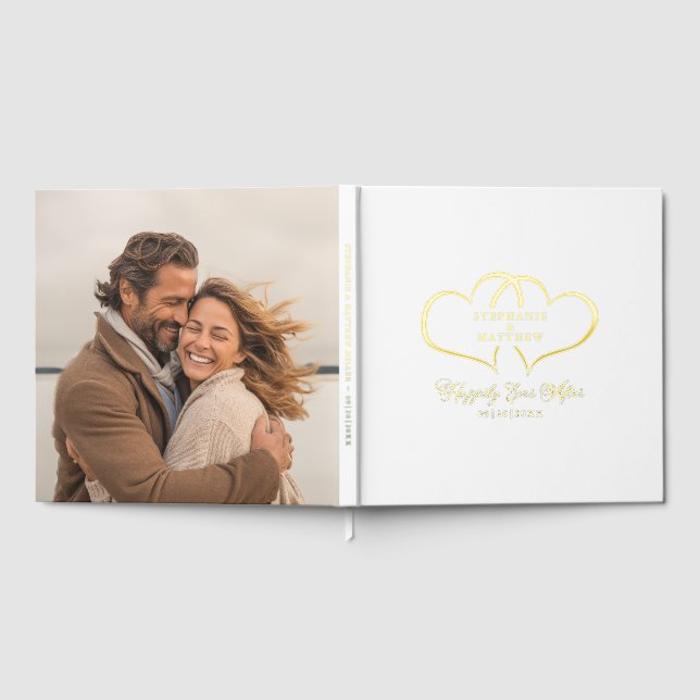 Elegant Calligraphy Wedding Romantic Photo Gold Guest Book (Full)