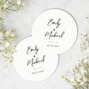 Elegant Calligraphy Wedding Round Paper Coaster
