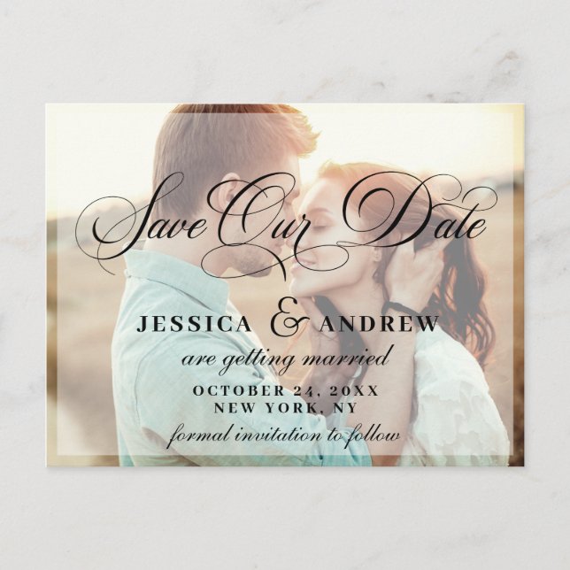 Elegant Calligraphy Wedding Save the Date 2 PHOTO Postcard (Front)