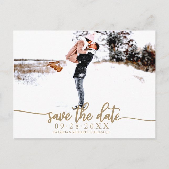 Elegant Calligraphy Wedding Save The Date Photo Postcard (Front)
