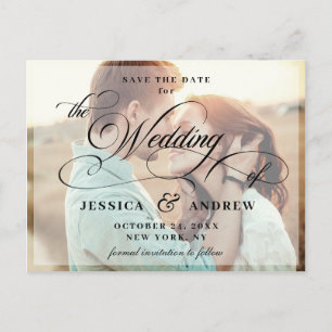 Elegant Calligraphy Wedding Save the Date PHOTO Postcard