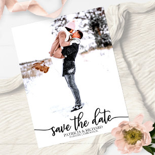 Elegant Calligraphy Wedding Save The Date Photo Postcard