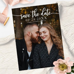 Elegant Calligraphy Wedding Save The Date Photo Postcard