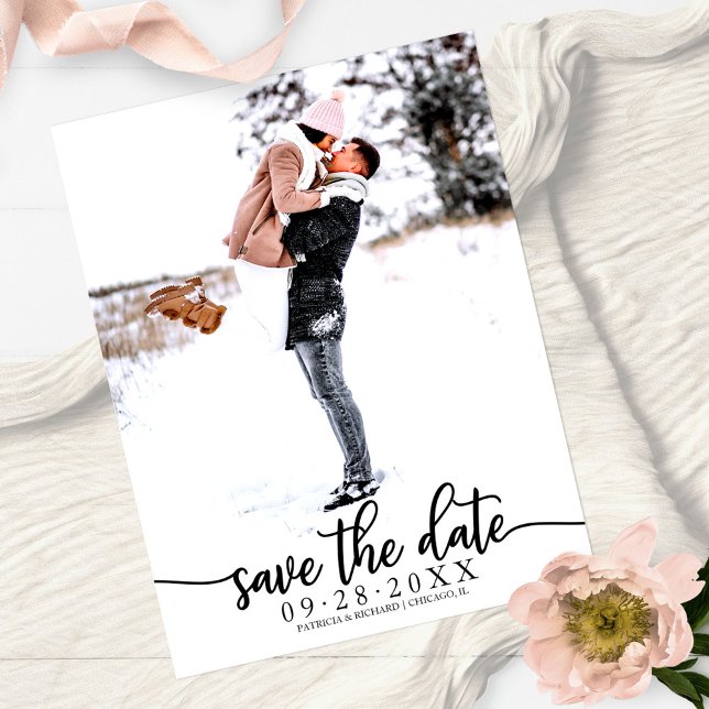 Elegant Calligraphy Wedding Save The Date Photo Postcard (Creator Uploaded)