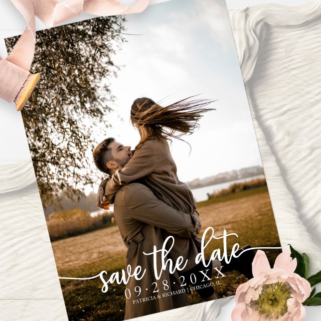 Elegant Calligraphy Wedding Save The Date Photo Postcard (Creator Uploaded)