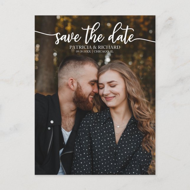 Elegant Calligraphy Wedding Save The Date Photo Postcard (Front)