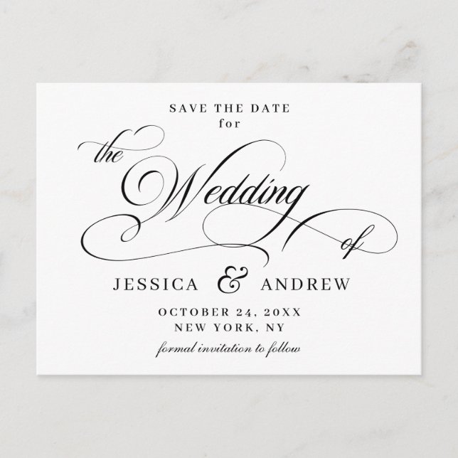 Elegant Calligraphy Wedding Save the Date Postcard (Front)
