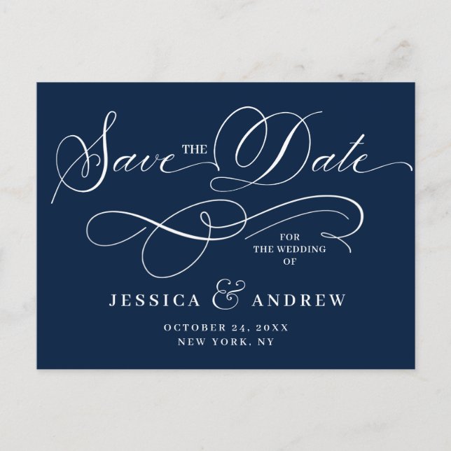 Elegant Calligraphy Wedding Save the Date Postcard (Front)