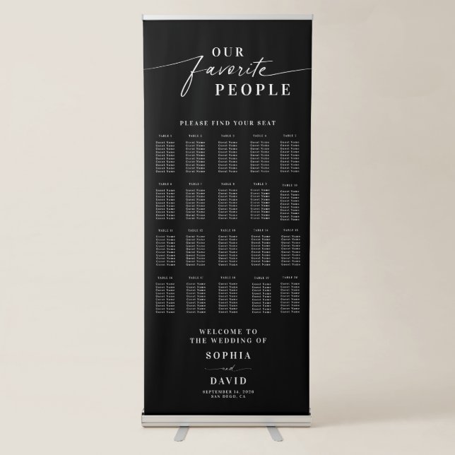 Elegant Calligraphy Wedding Seating Chart Retractable Banner (Front)