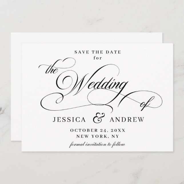 Elegant Calligraphy Wedding Simple Save the Date (Front/Back)