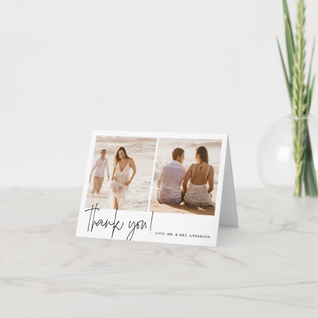 Elegant Calligraphy Wedding Thank You Card (Front)